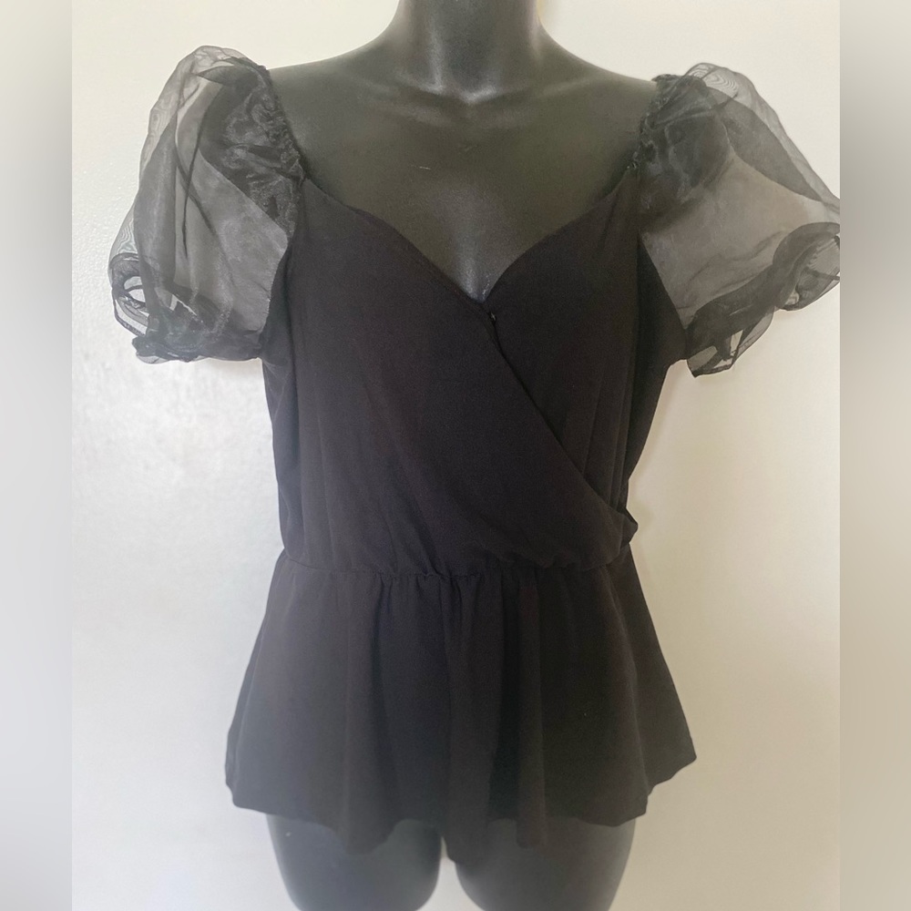 Peplum shirt with sheer sleeves size M